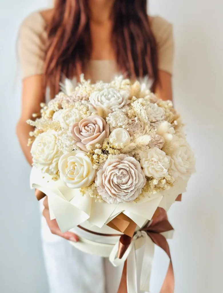 Flowerbox brązowo-kremowy boho, rozmiar L