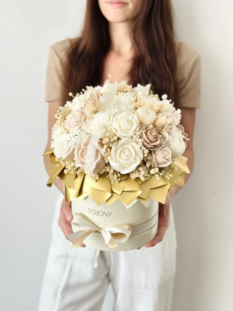 Flowerbox brązowo-kremowo-złoty, rozmiar L